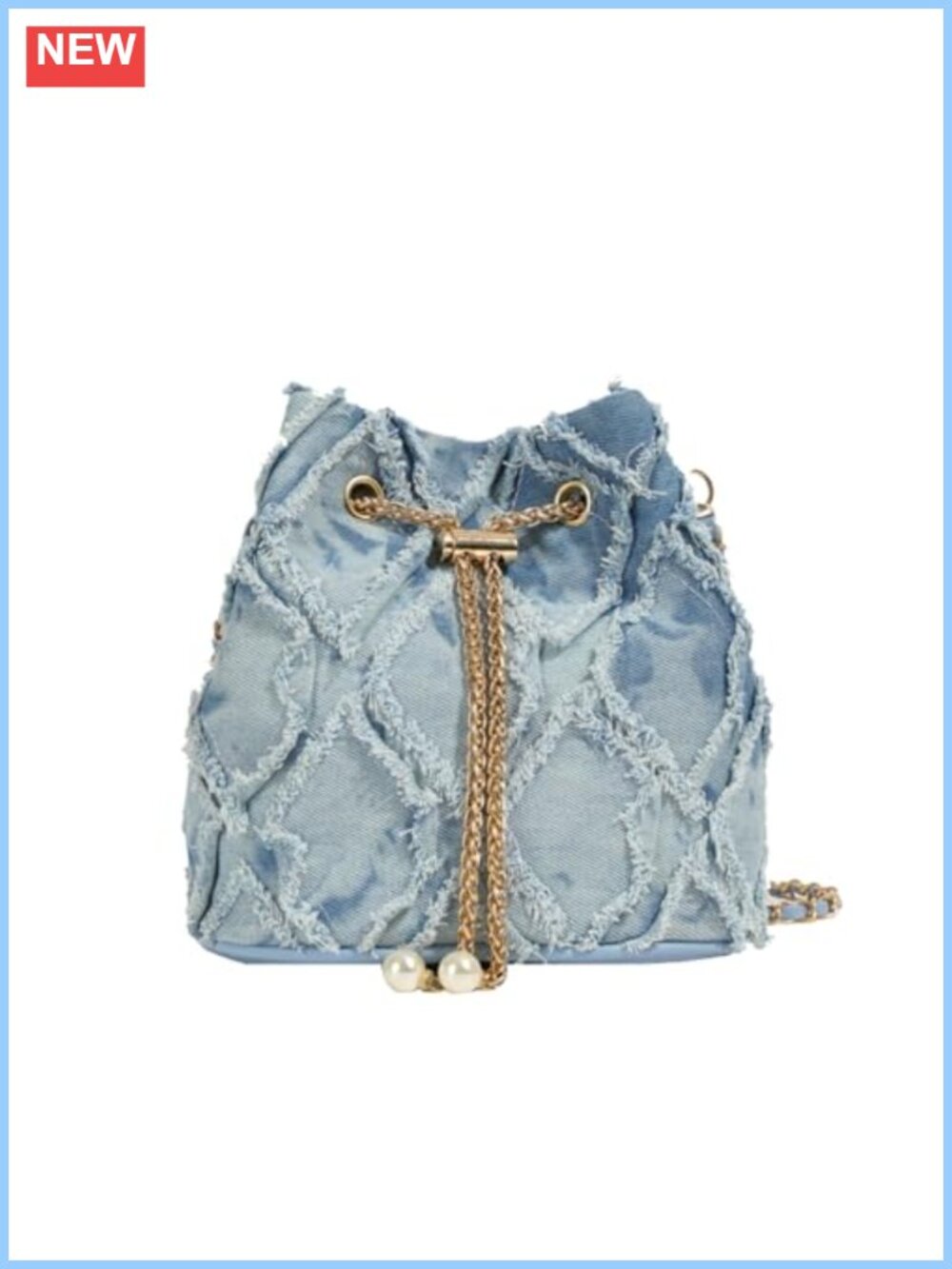 Quilted Denim Bucket Bag Slouchy Hobo Crossbody Purse Adjustable Strap